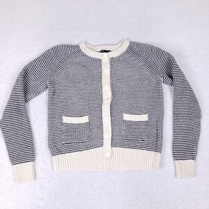 Vintage GAP Chunky Knit Button Cardigan Twilight Blue Cream Size Large Parisian